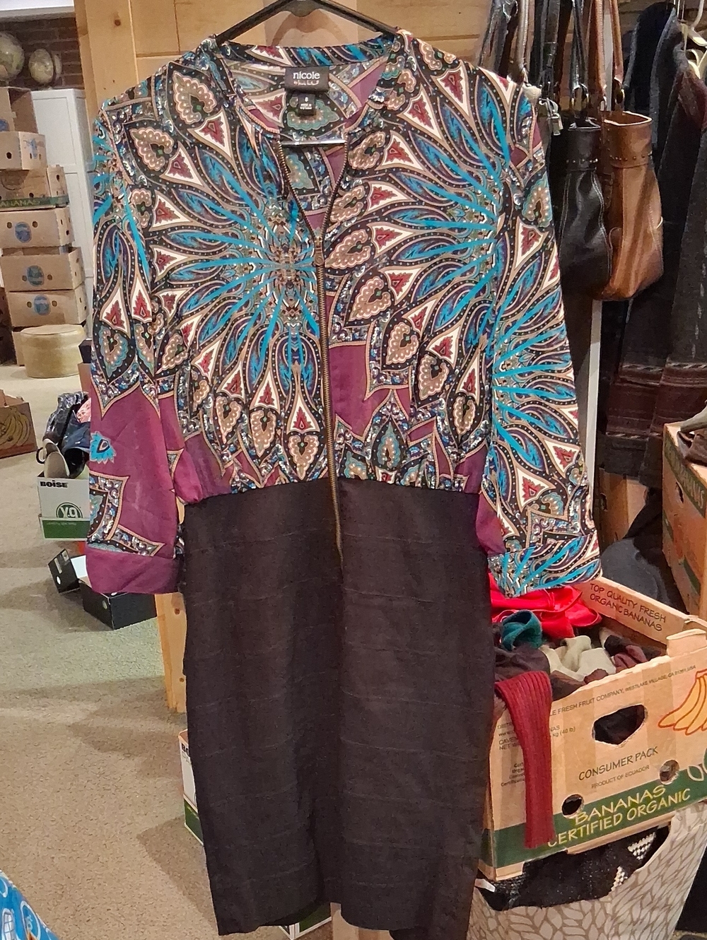Nicole Miller Multicolor Paisley Top with Black Skirt Dress